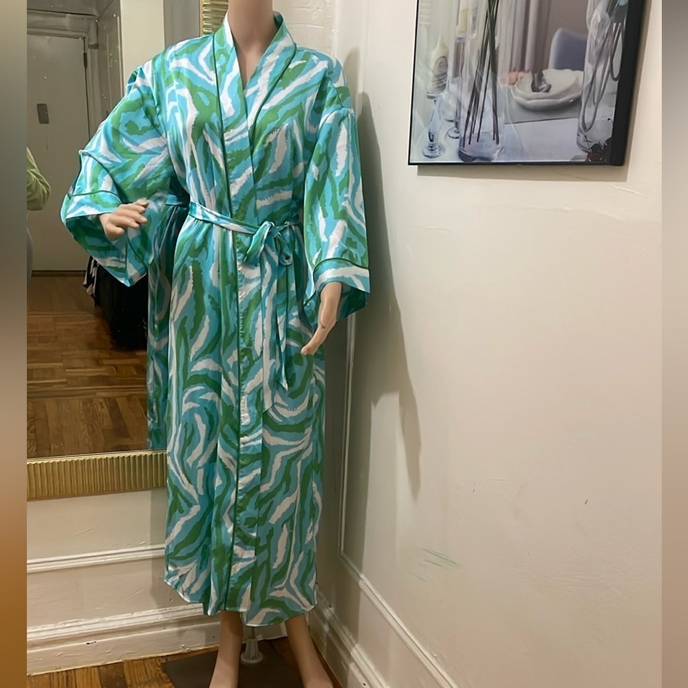 DVF target Diane Von Furstenberg Long satin disco zebra green Robe S - Picture 9 of 13